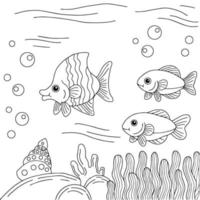 Design Vector Fish Under Sea Coloring Page for Kid