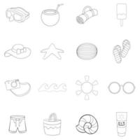 Summer items icon set outline vector