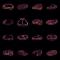 Steak icons set vector neon