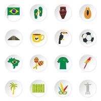 Brazil travel symbols icons set in flat style vector