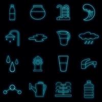 Water icons set vector neon