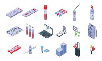 Test result icons set, isometric style vector