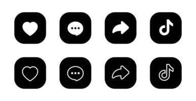 Me gusta, comentar, compartir y tiktok. conjunto de iconos de redes sociales vector