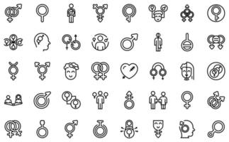 Gender identity icons set, outline style vector