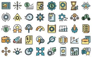 Performance management icons set line color vector