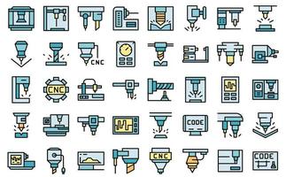 iconos de máquina cnc establecer vector de color de línea