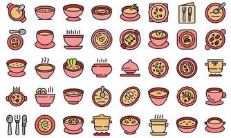 Cream soup icons set line color vector