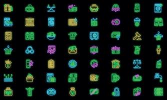 Anti-money laundry icons set vector neon