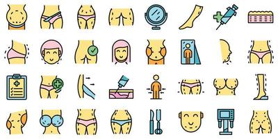 Liposuction icons set vector flat