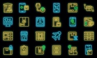 Self-service parcel delivery icons set vector neon