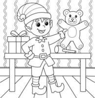 Christmas Elf Coloring Page for Kids vector