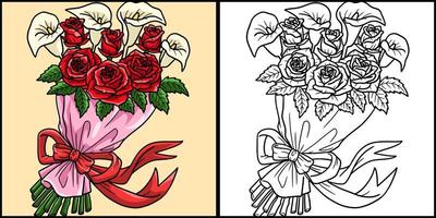 Bouquet Flower Coloring Page Colored Illustration vector