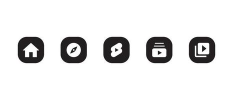 Home, explore, shorts, subscriptions, and library. Icon set of streaming video app vector
