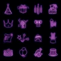 Birthday icons set vector neon