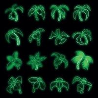 palmera, iconos, conjunto, vector, neón vector