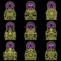 Nesting doll icons set vector neon