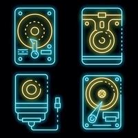 Hard disk icons set vector neon