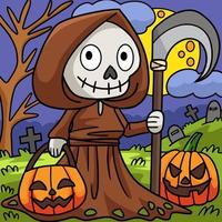 Reaper Holding A Scythe Halloween Colored Cartoon vector