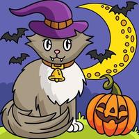 ilustración de dibujos animados de color de halloween de gato vampiro vector