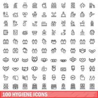 100 hygiene icons set, outline style vector