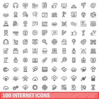 100 internet icons set, outline style vector