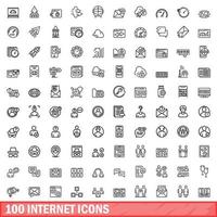 100 internet icons set, outline style vector