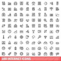 100 internet icons set, outline style vector