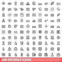 100 internet icons set, outline style vector