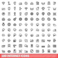 100 internet icons set, outline style vector