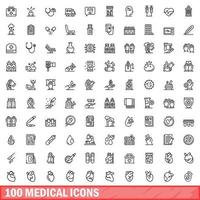 100 medical icons set, outline style vector