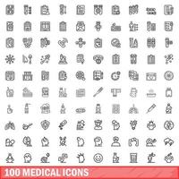 100 medical icons set, outline style vector