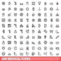 100 medical icons set, outline style vector