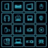 Computer icons set vector neon