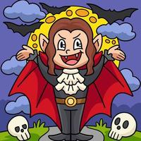 Vampire Girl Halloween Colored Cartoon vector