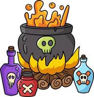 Witch Cauldron Halloween Cartoon Colored Clipart vector