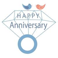 Happy anniversary. Vector stock illustration. A diamond engagement ring. Isolated on a white background.