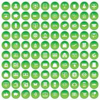 100 iconos de compras establecer círculo verde vector