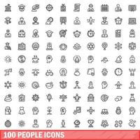 100 people icons set, outline style vector