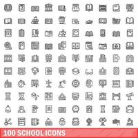 100 iconos escolares establecidos, estilo de esquema