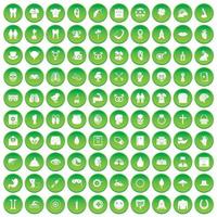 100 spring holidays icons set green circle vector