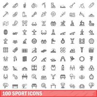 100 iconos deportivos, estilo de esquema vector