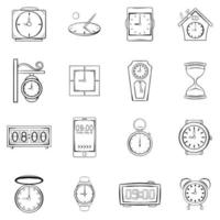 Time and Clock icons set vector outline