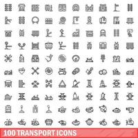 100 transport icons set, outline style vector