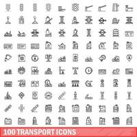 100 transport icons set, outline style vector