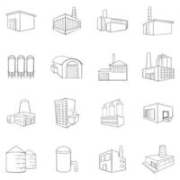 Industrial building plants and factories icons set vector outline