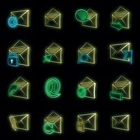 Mail icons set vector neon