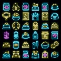 Dog food icons set vector neon