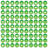 100 iconos de espacio de trabajo establecer círculo verde vector