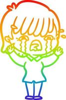 rainbow gradient line drawing cartoon girl crying vector