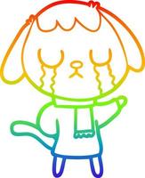 dibujo de línea de gradiente de arco iris lindo perro de dibujos animados llorando vector